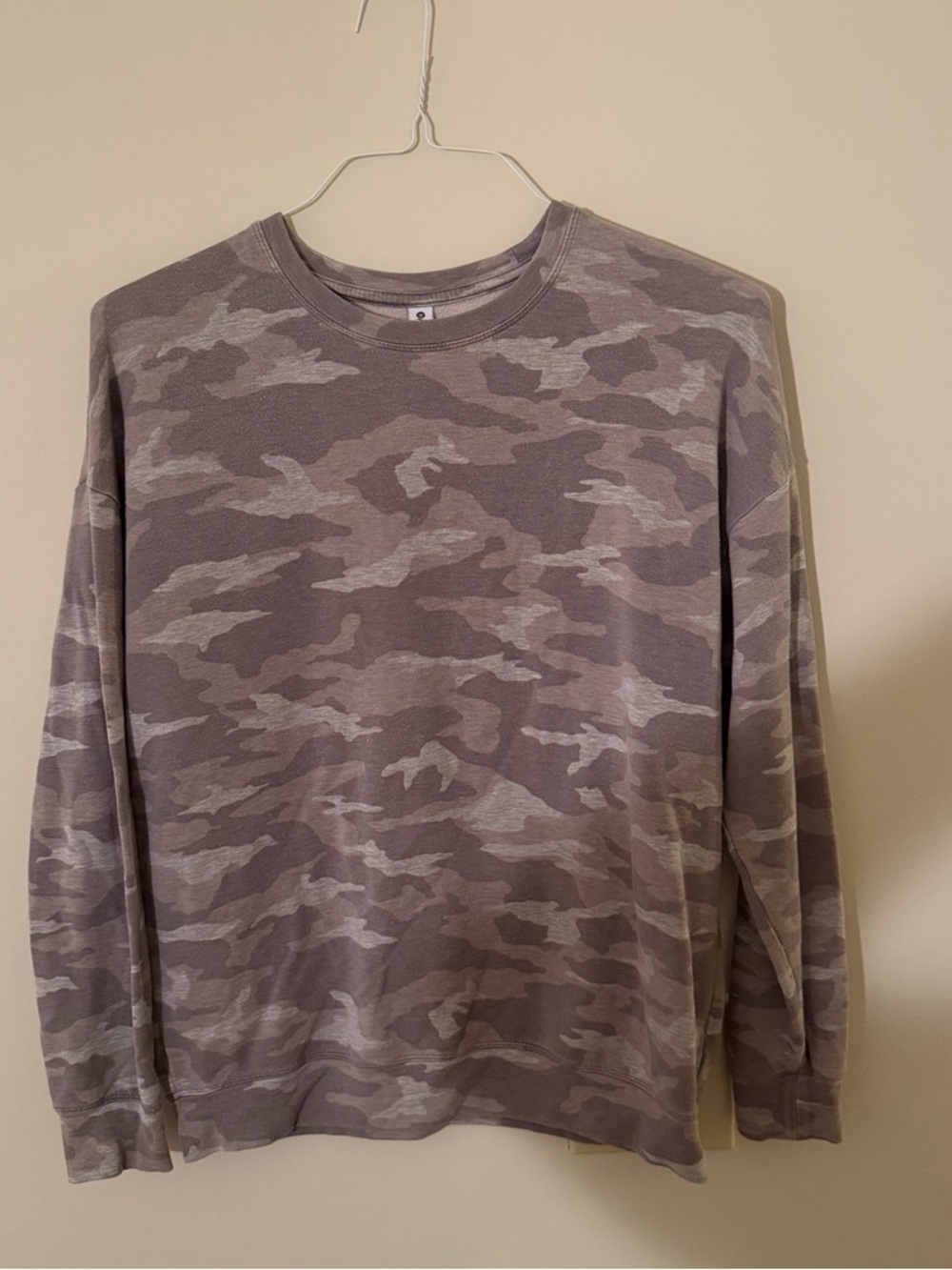 Athleta Women's Purplish Grey Camo Crewneck Sweatshirt, Size Small
